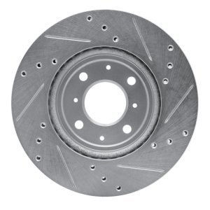 Honda Fit Brake Rotor (1) - Front Left - R1 Concepts - Drilled & Slotted - Silver - `15-`20